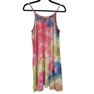 BUZZ tie dye pastel thin strap super soft tent mini dress